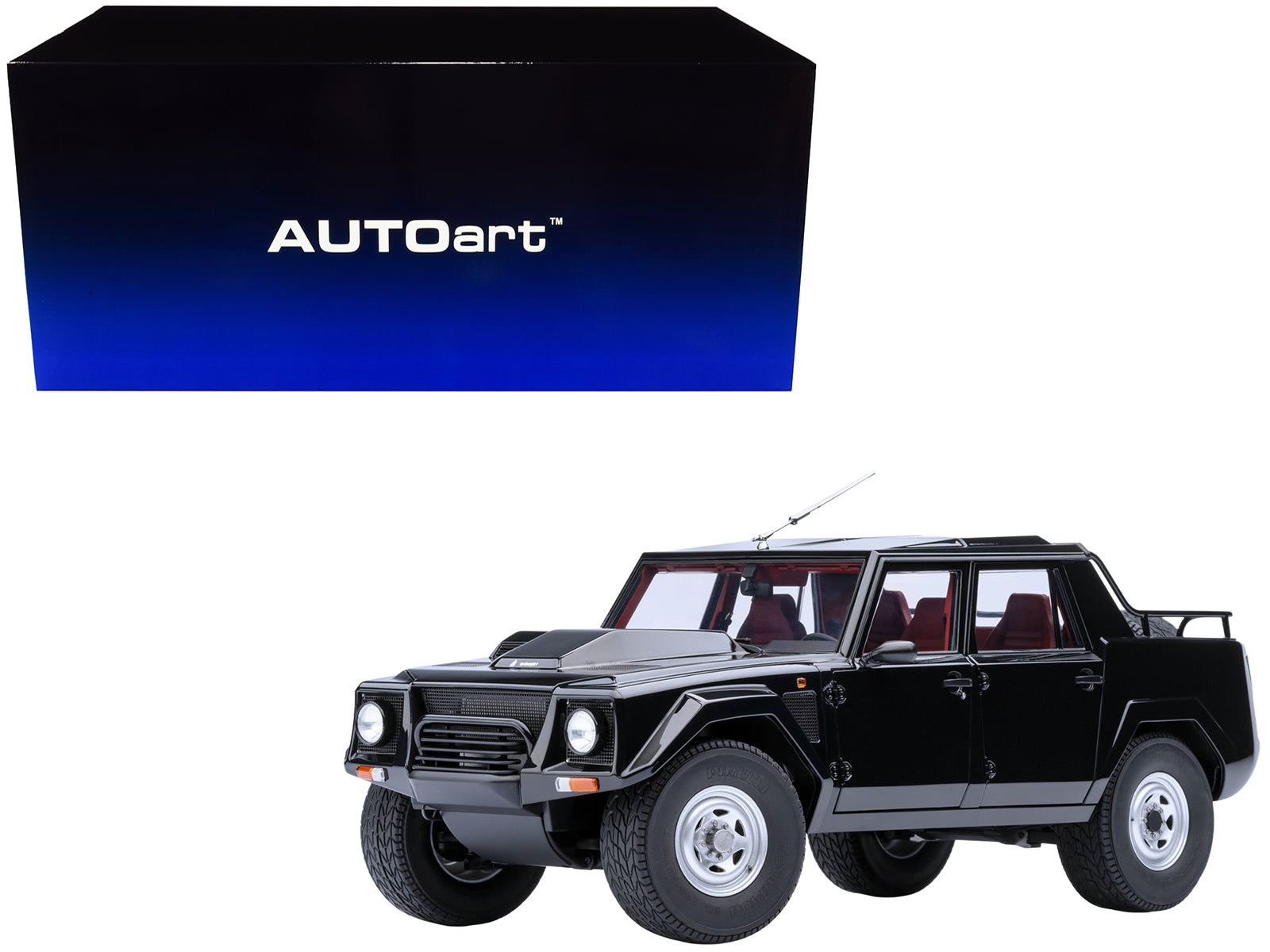 Lamborghini LM002 Nero Tenebre Black with Red Interior 1/18 Model Car by Autoart