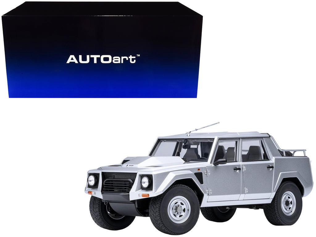 Lamborghini LM002 Argento Silver Metallic with White Interior 1/18 Model Car by Autoart
