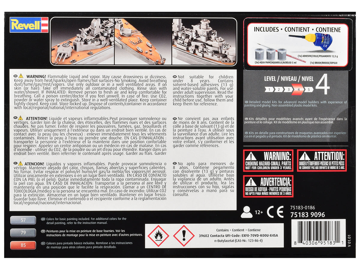 Level 4 Model Kit Battleship U.S.S. New Jersey All-Included Kit 1/1200 Scale Model by Revell