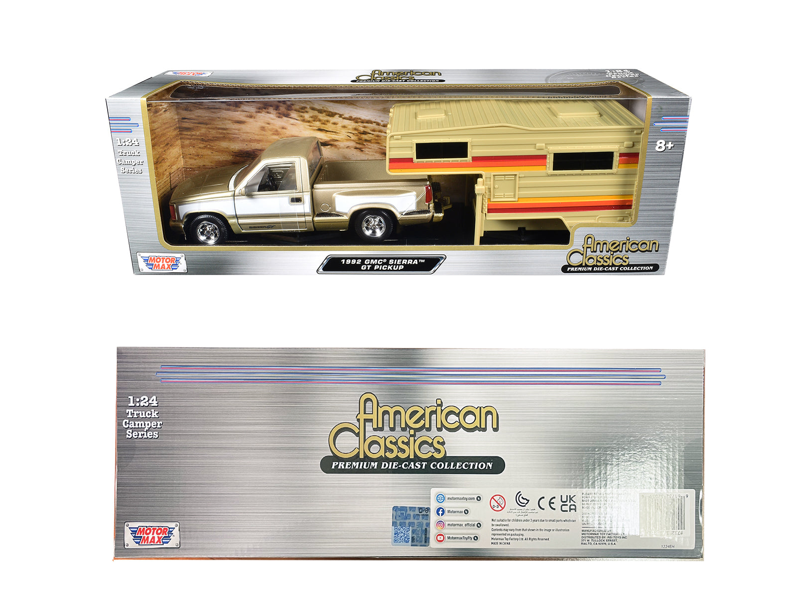 1992 GMC Sierra GT Pickup Truck Gold Metallic with White Sides with Camper Shell "American Classics" Series 1/24 Diecast Model Car by Motormax - image 3