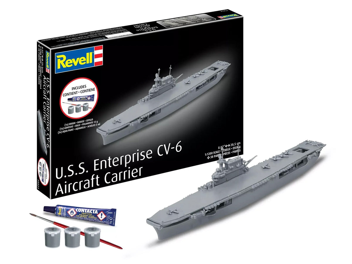 Level 4 Model Kit U.S.S. Enterprise CV-6 Aircraft Carrier All-Included Kit 1/1200 Scale Model by Revell