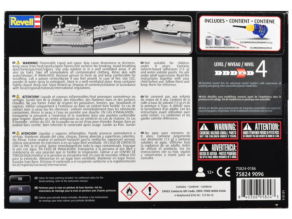 Level 4 Model Kit U.S.S. Enterprise CV-6 Aircraft Carrier All-Included Kit 1/1200 Scale Model by Revell
