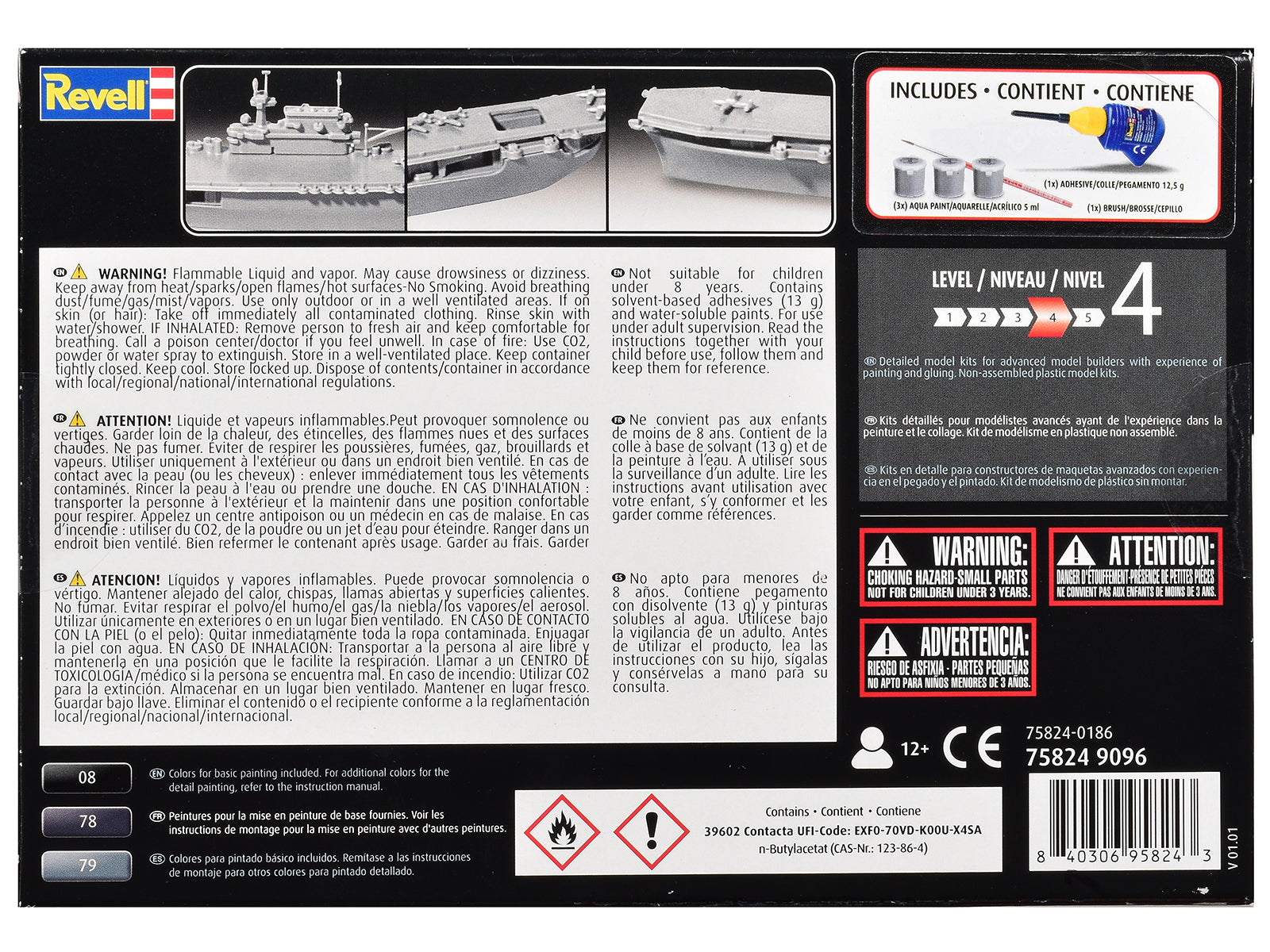 Level 4 Model Kit U.S.S. Enterprise CV-6 Aircraft Carrier All-Included Kit 1/1200 Scale Model by Revell