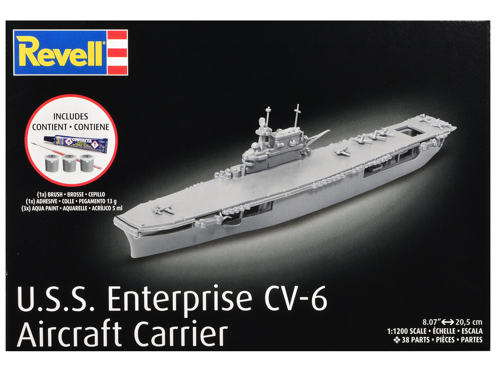Level 4 Model Kit U.S.S. Enterprise CV-6 Aircraft Carrier All-Included Kit 1/1200 Scale Model by Revell
