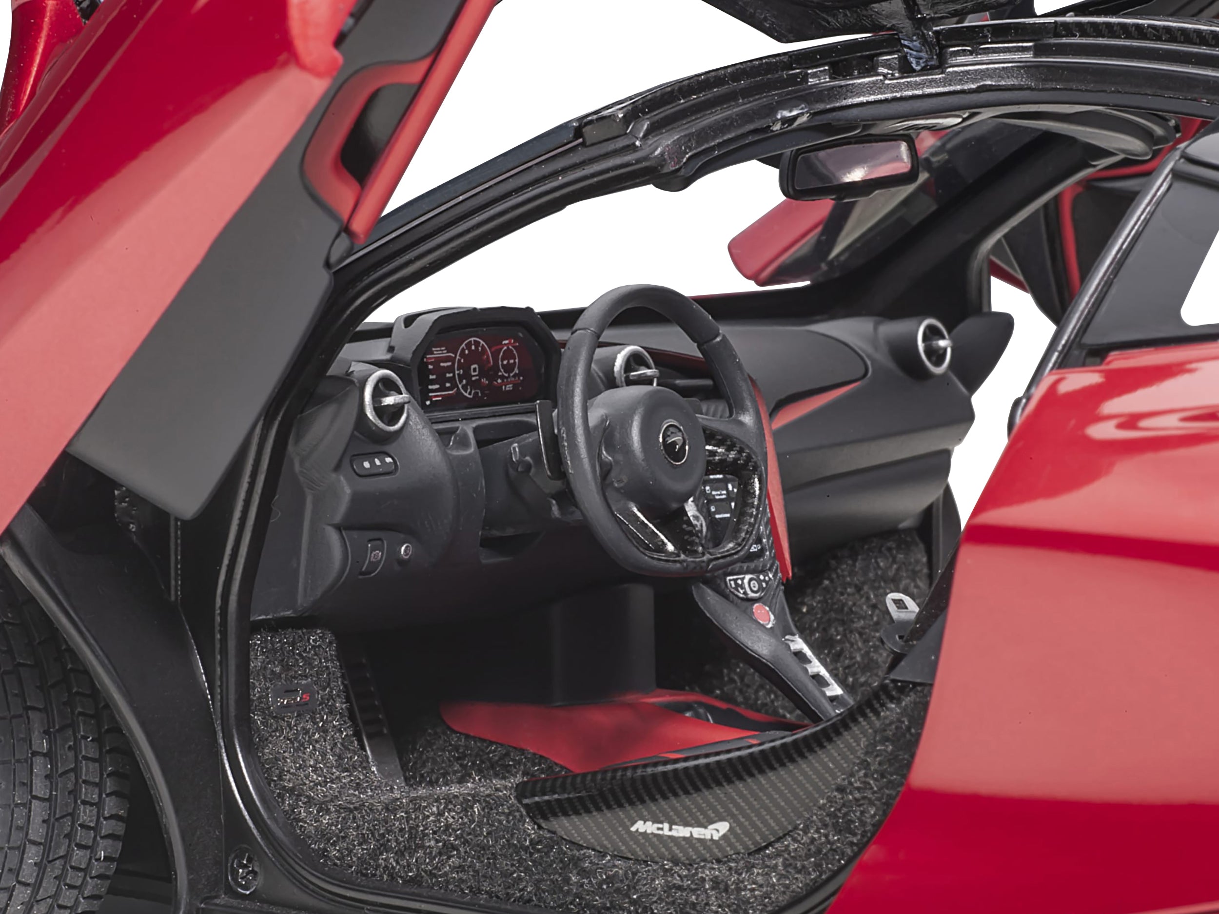 Mclaren 720S Memphis Red Metallic with Black Top and Carbon Accents 1/18 Model Car by Autoart - image 3
