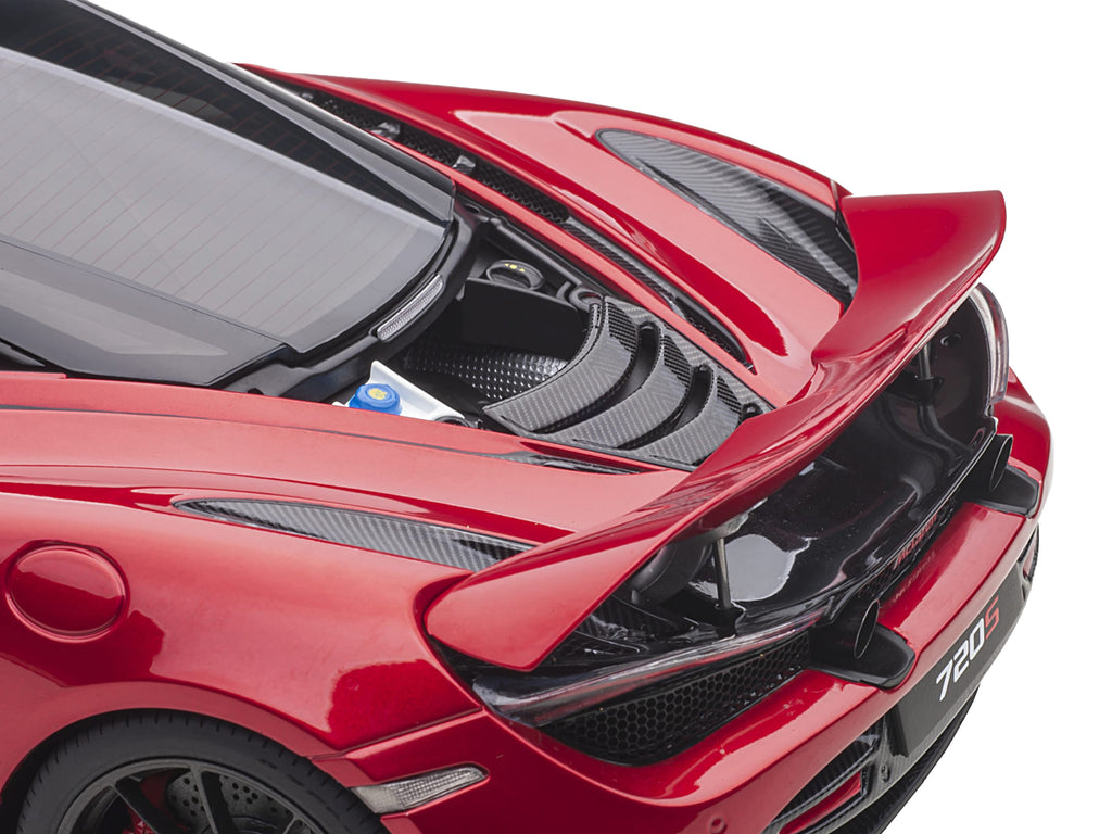 Mclaren 720S Memphis Red Metallic with Black Top and Carbon Accents 1/18 Model Car by Autoart - image 5