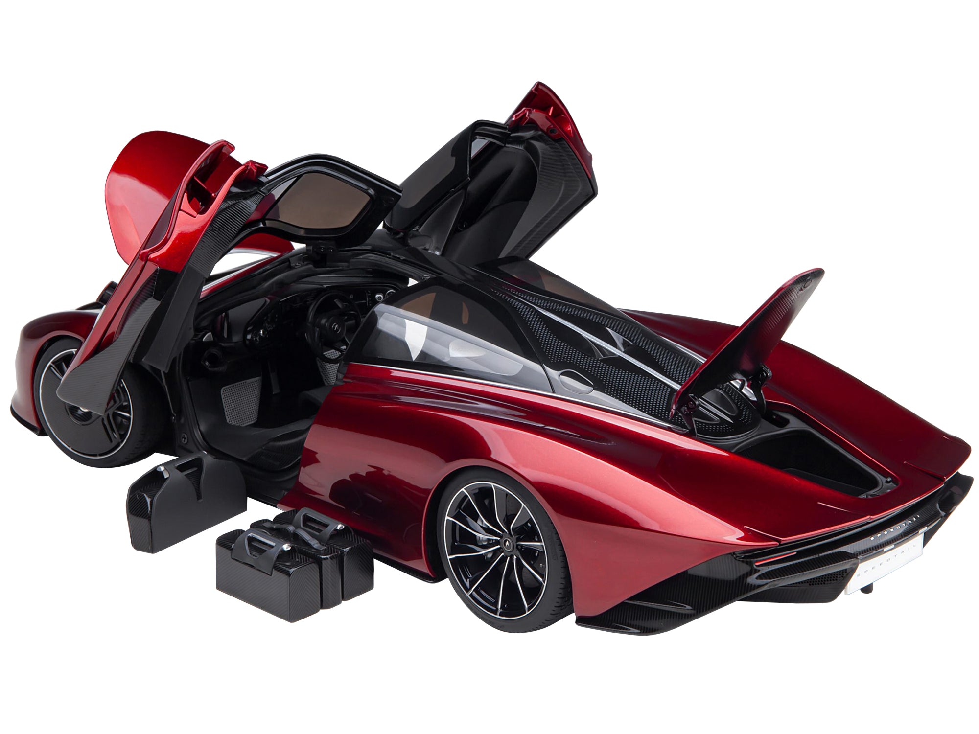 McLaren Speedtail Volcano Red Metallic with Black Top and Suitcase Accessories 1/18 Model Car by Autoart - image 2
