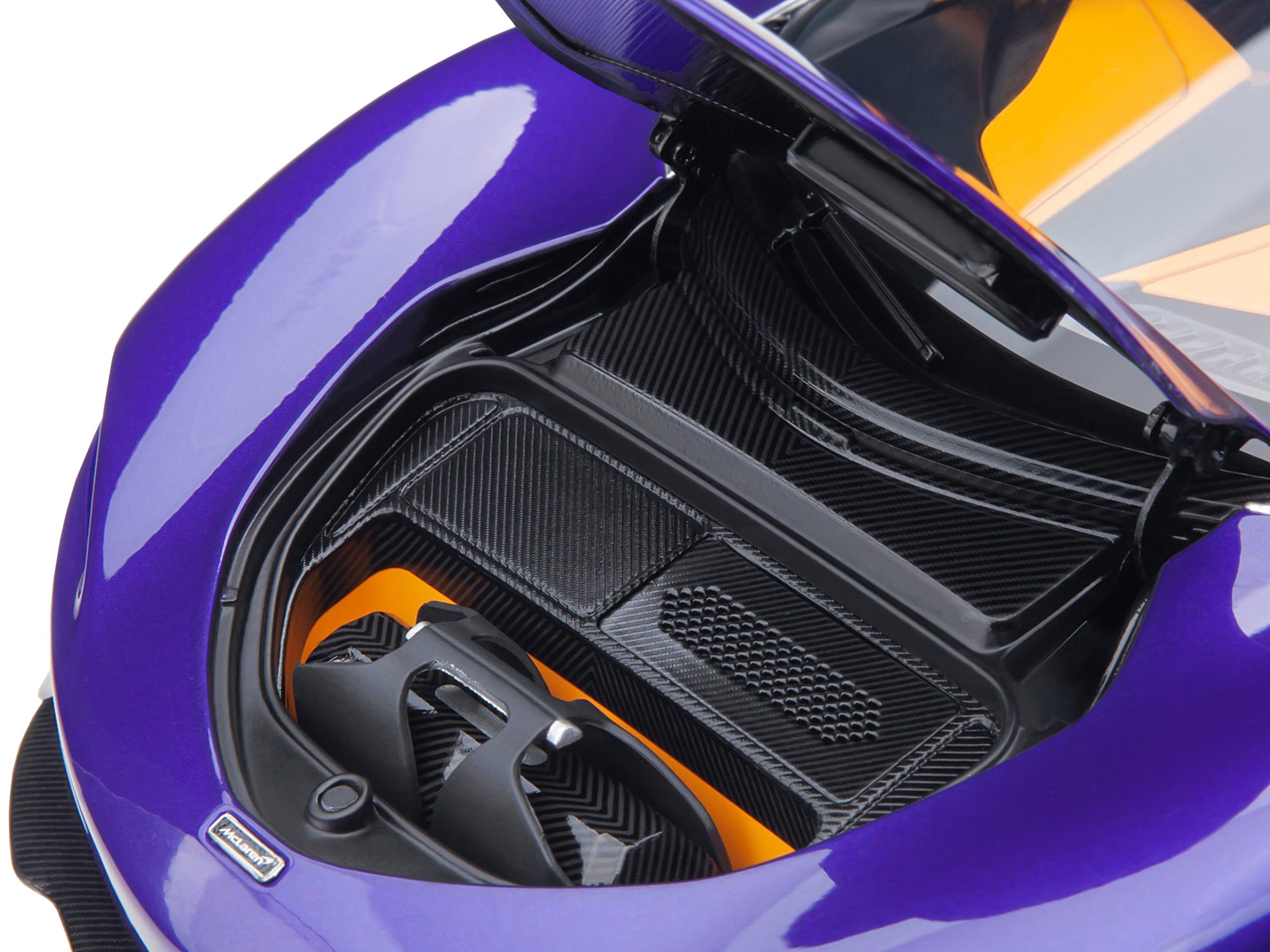McLaren Speedtail Lantana Purple Metallic with Black Top and Yellow Interior and Suitcase Accessories  1/18 Model Car by Autoart - image 3