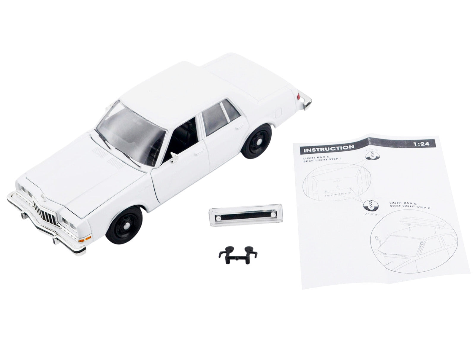 1986 Dodge Diplomat Police Car Unmarked White "Custom Builder's Kit" Series 1/24 Diecast Model Car by Motormax - image 2