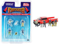 "Firefighter II" 6 piece Diecast Set (4 Figurines 1 Dog and 1 Accessory) for 1/64 Scale Models by American Diorama