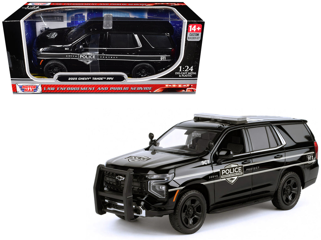 2025 Chevrolet Tahoe PPV "General Motors Police" Black "Custom Builder's Kit - Law Enforcement and Public Service" Series 1/24 Diecast Model Car by Motormax