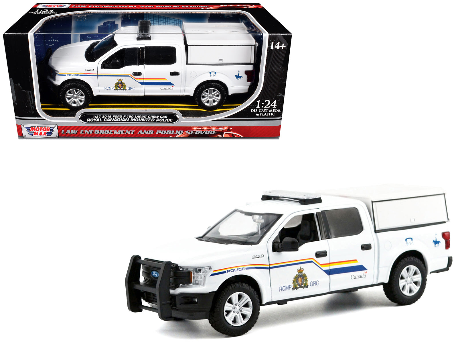 2019 Ford F-150 Lariat Crew Cab Pickup Truck with Camper Box "Royal Canadian Mounted Police" White "Law Enforcement and Public Service" Series 1/27 Diecast Model Car by Motormax
