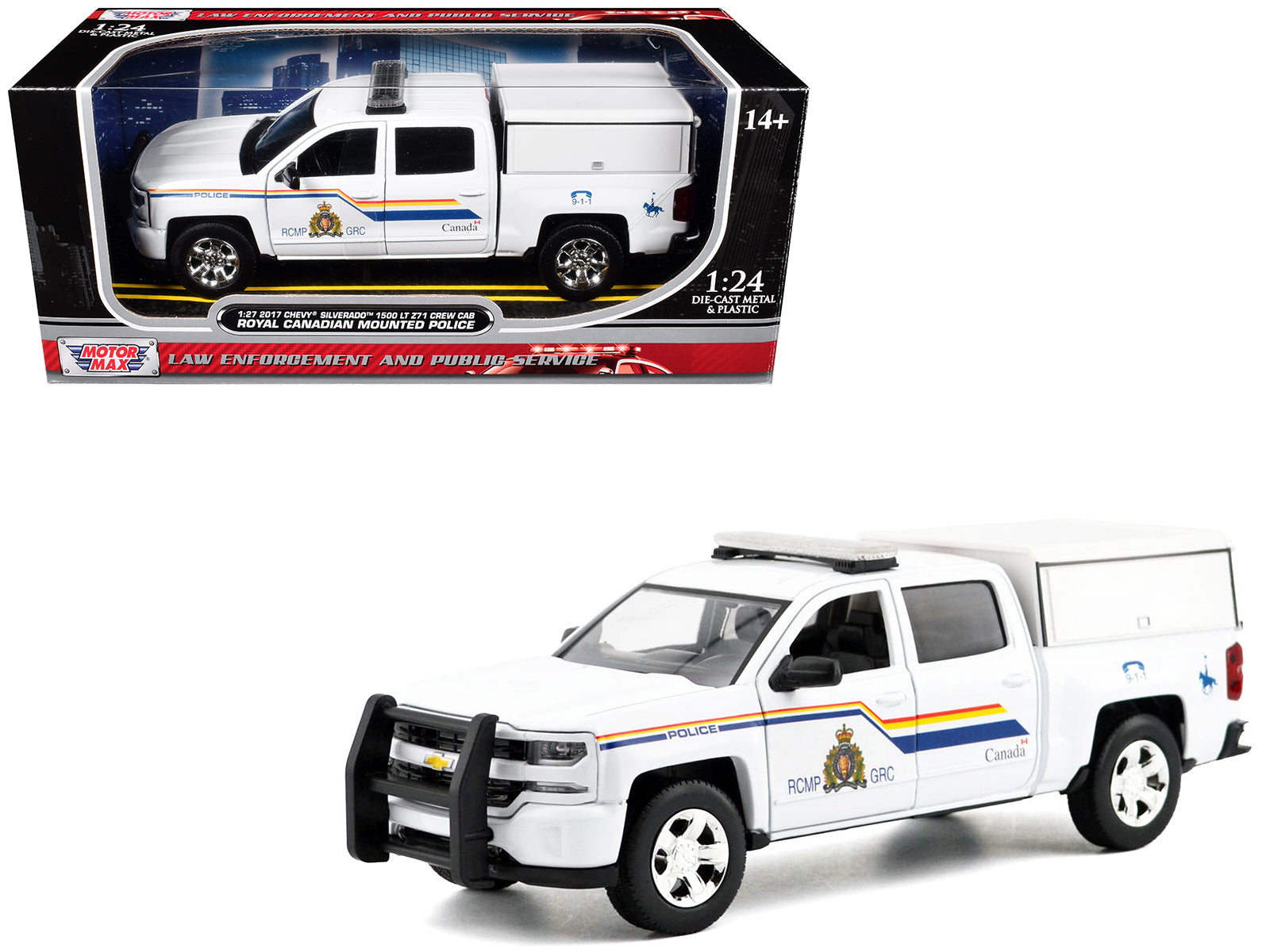 2017 Chevrolet Silverado 1500 LT Z71 Crew Cab Pickup Truck with Camper Box "Royal Canadian Mounted Police" White "Law Enforcement and Public Service" Series 1/27 Diecast Model Car by Motormax