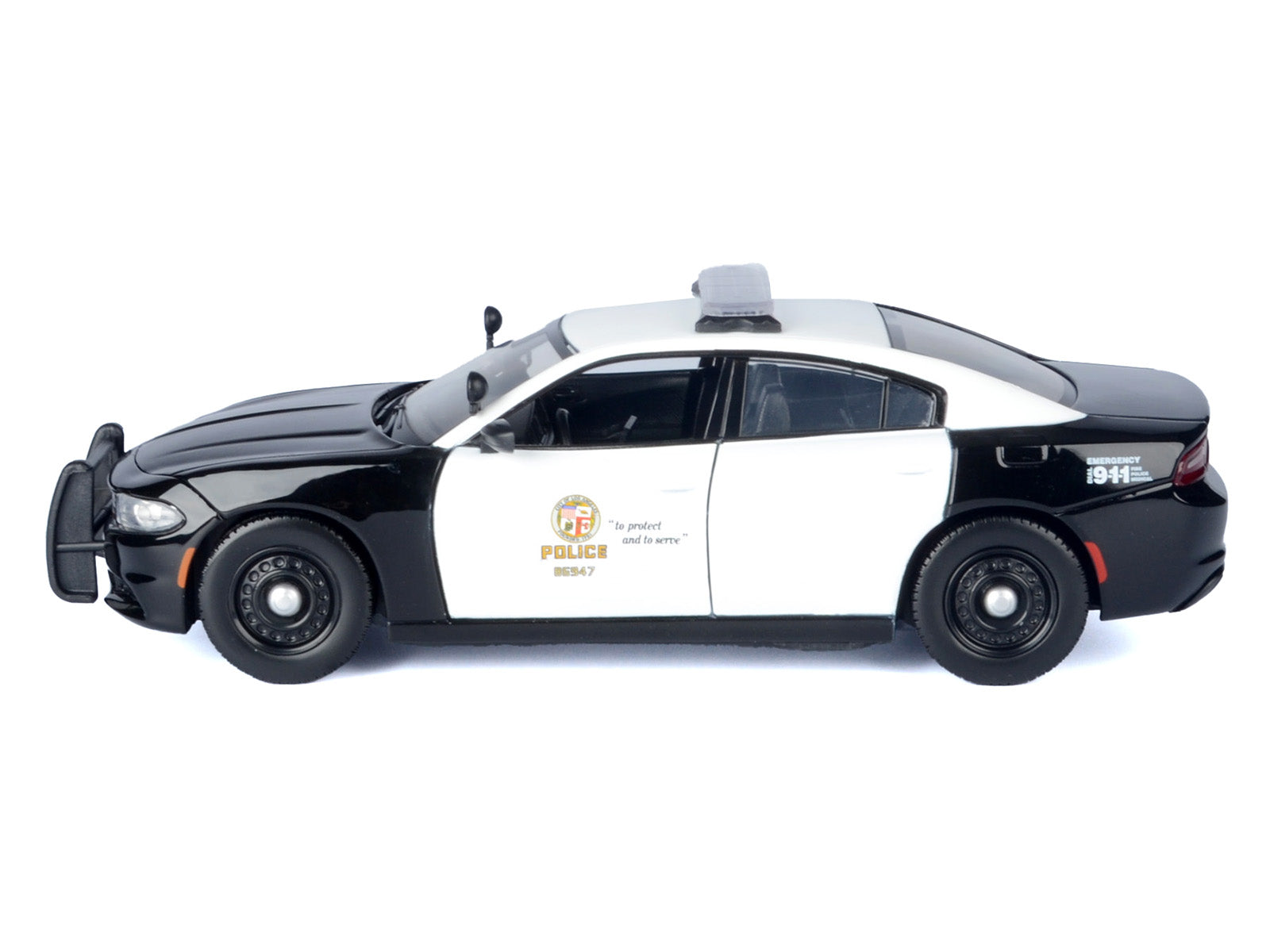 2023 Dodge Charger Pursuit Police Car "LAPD (Los Angeles Police Department)" Black and White "Law Enforcement and Public Service" Series 1/24 Diecast Model Car by Motormax - image 3