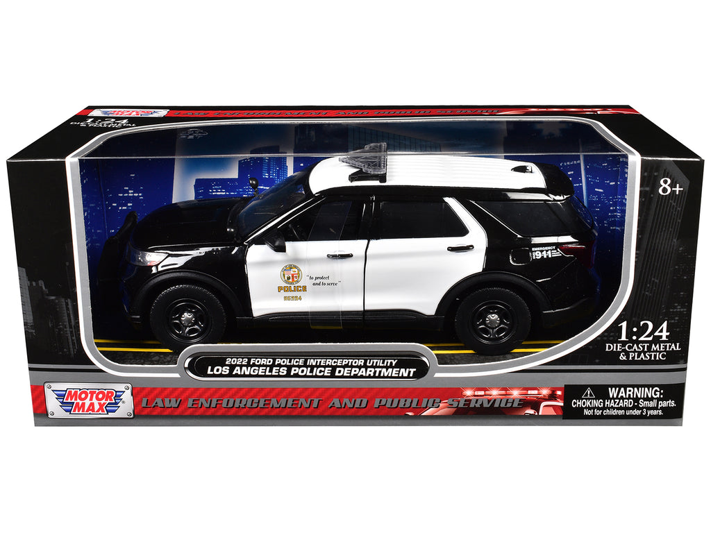 2022 Ford Police Interceptor Utility "Los Angeles Police Department" Black and White "Law Enforcement and Public Service" Series 1/24 Diecast Model Car by Motormax - image 3