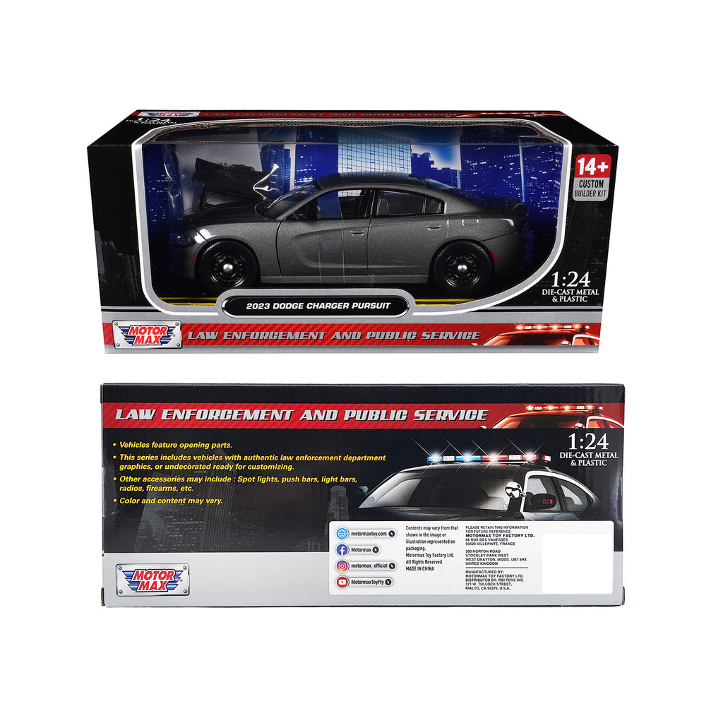 2023 Dodge Charger Pursuit Police Car Gray Metallic "Custom Builder's Kit - Law Enforcement and Public Service" Series 1/24 Diecast Model Car by Motormax - image 3