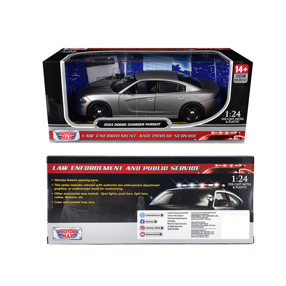 2023 Dodge Charger Pursuit Police Car Silver Metallic "Custom Builder's Kit - Law Enforcement and Public Service" Series 1/24 Diecast Model Car by Motormax - image 3