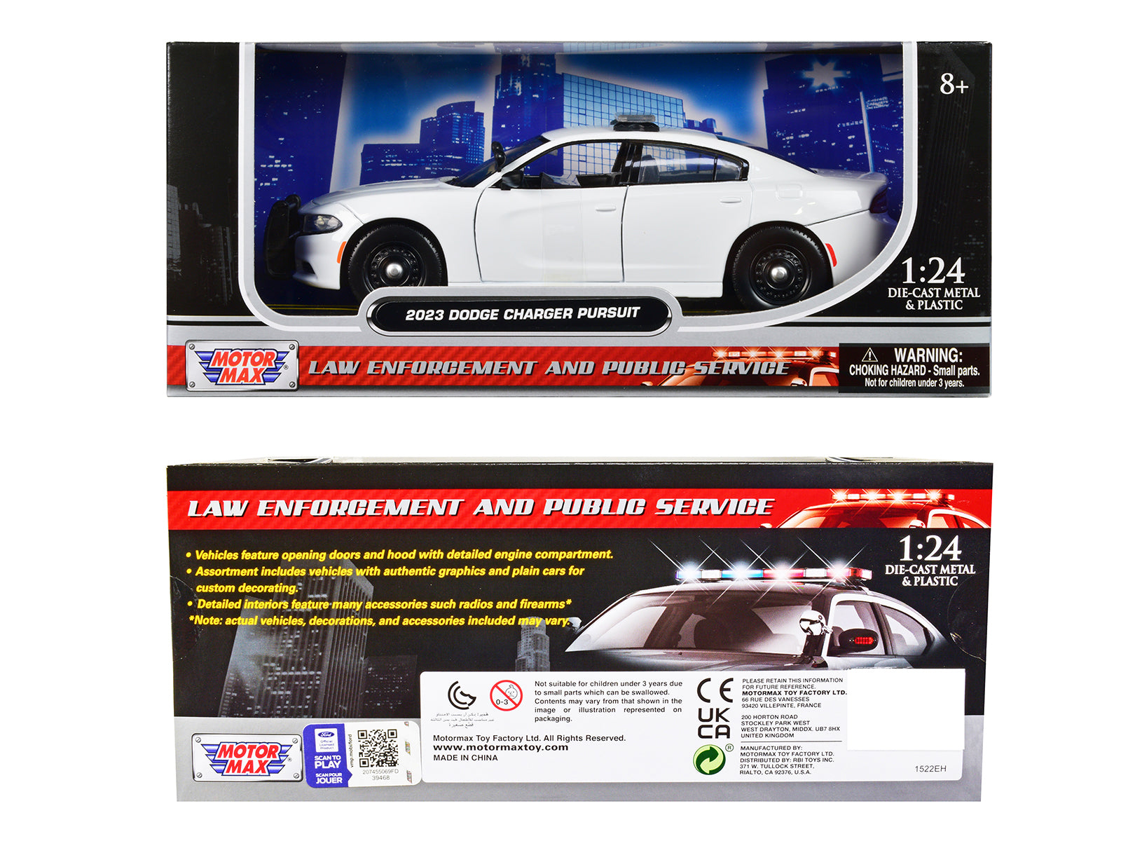 2023 Dodge Charger Pursuit Police Car Plain White "Law Enforcement and Public Service" Series 1/24 Diecast Model Car by Motormax - image 3
