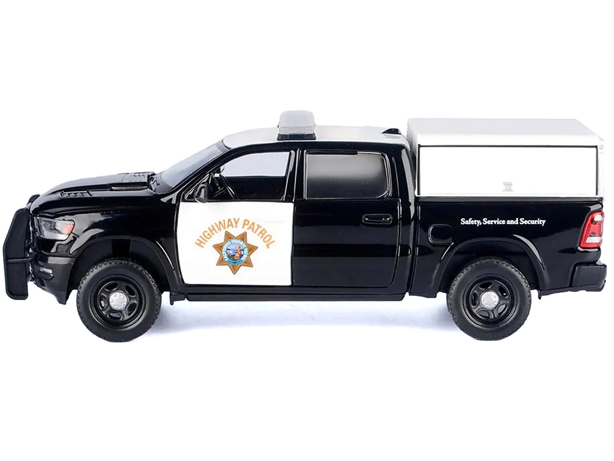 2019 RAM 1500 Laramine Crew Cab Pickup Truck "California Highway Patrol" Black and White with Truck Bed Camper "Law Enforcement and Public Service" Series 1/27 Diecast Model Car by Motormax - image 2