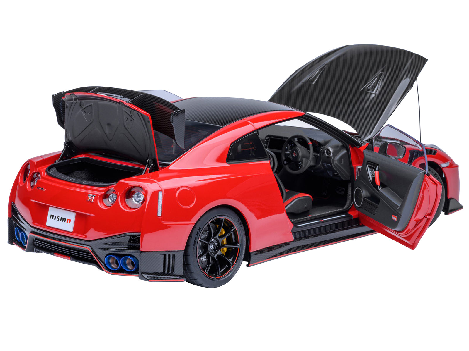 2022 Nissan GT-R (R35) Nismo Special Edition RHD (Right Hand Drive) Vibrant Red with Carbon Hood and Top 1/18 Model Car by Autoart - image 2