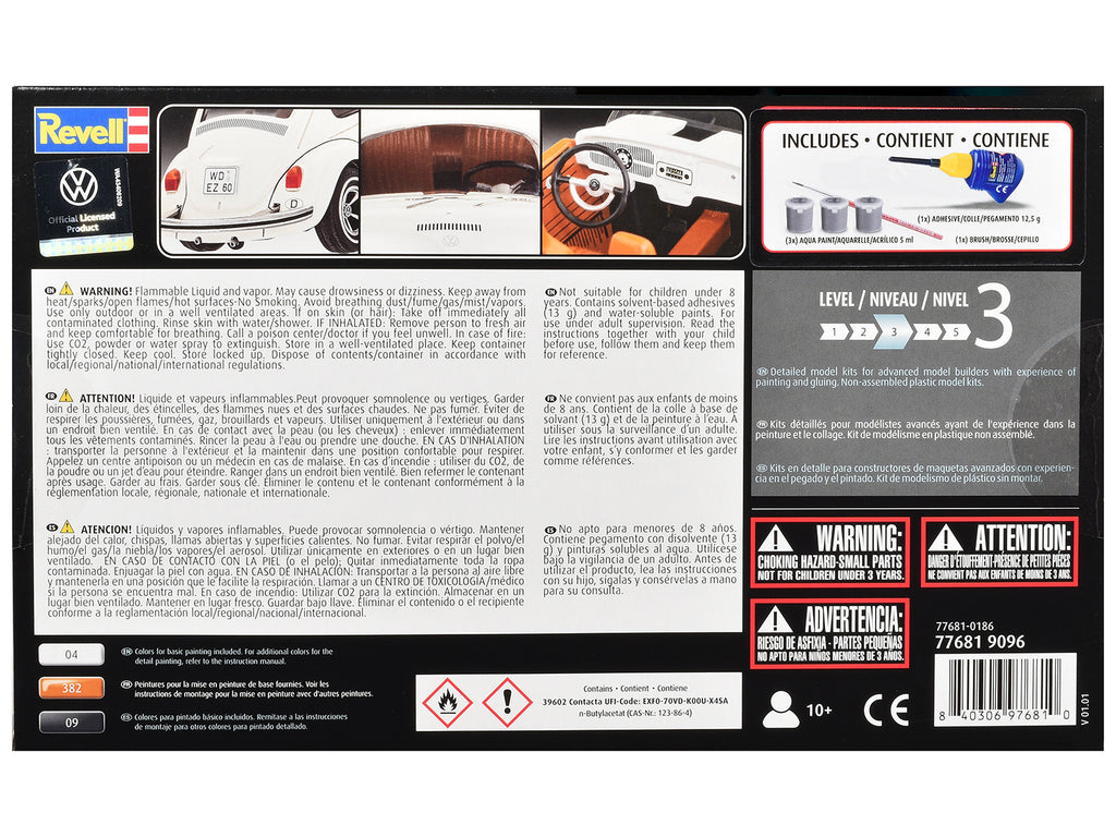 Level 3 Model Kit 1968 Volkswagen Beetle All-Included Kit 1/32 Scale Model by Revell
