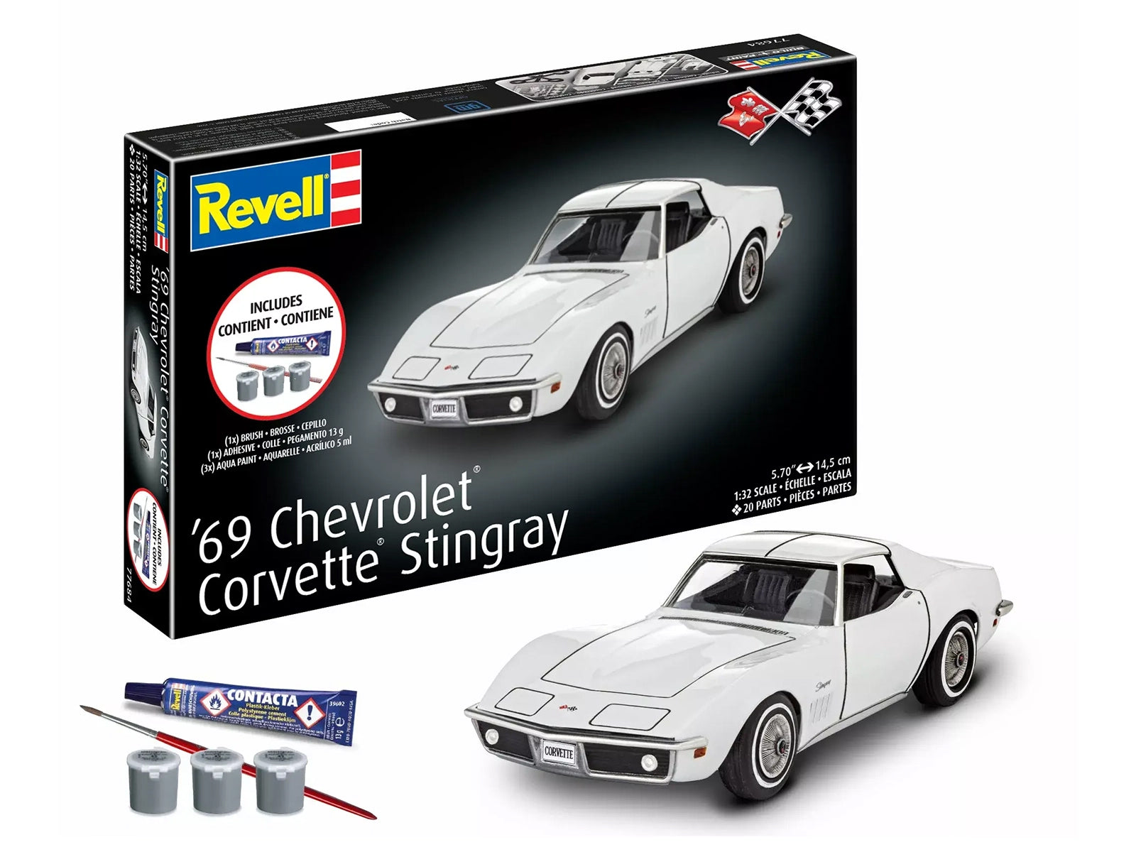 Level 3 Model Kit 1969 Chevrolet Corvette Stingray All-Included Kit 1/32 Scale Model by Revell