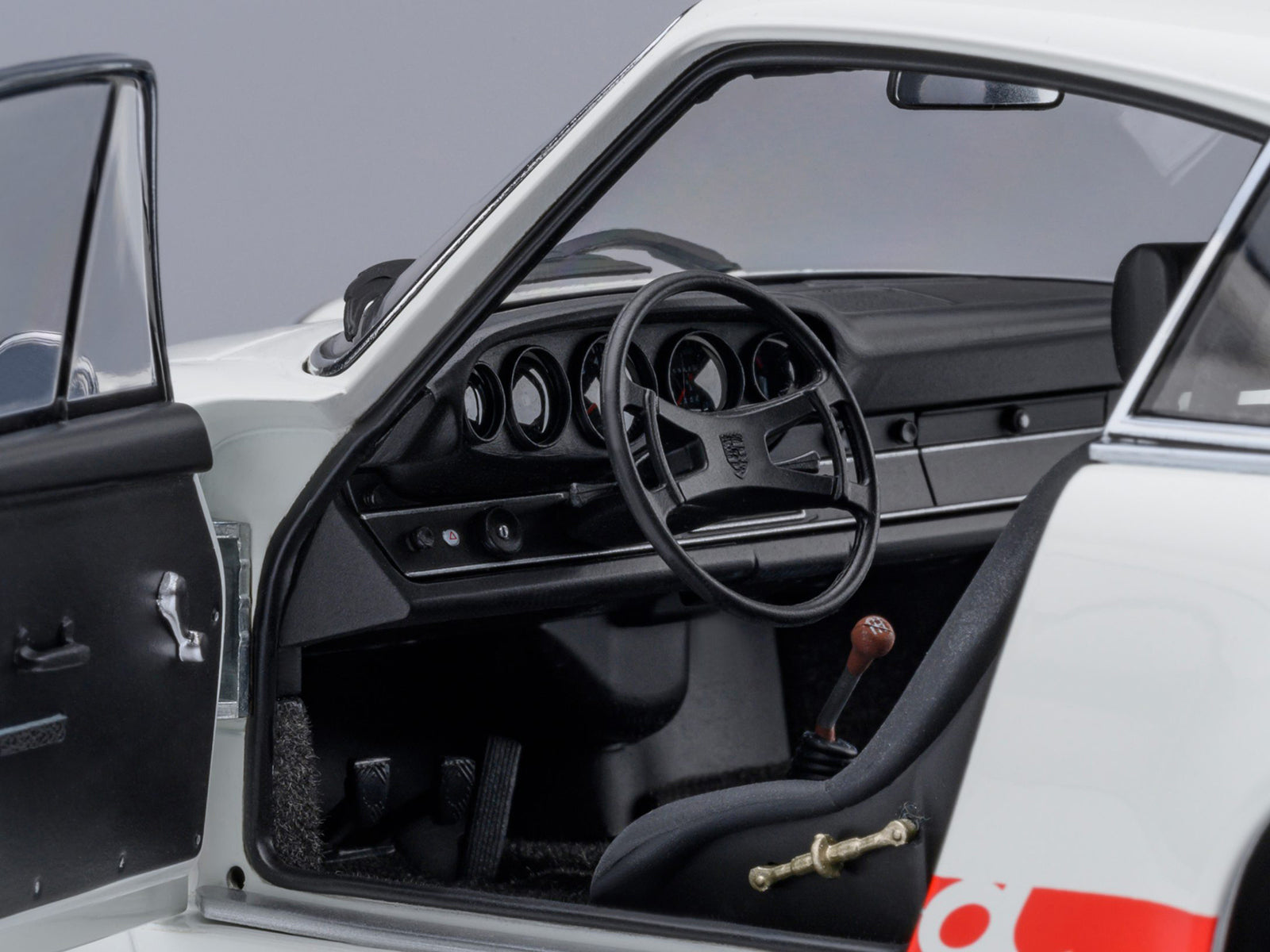 Porsche 911 Carrera 2.7 RS "The Circuit Wolf" White with Red Stripes and Wheels with Hood Graphics 1/18 Model Car by Autoart - image 3