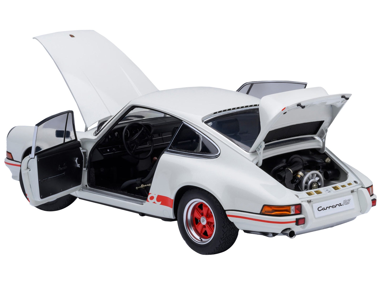 Porsche 911 Carrera 2.7 RS Grand Prix White with Red Stripes and Wheels 1/18 Model Car by Autoart - image 2