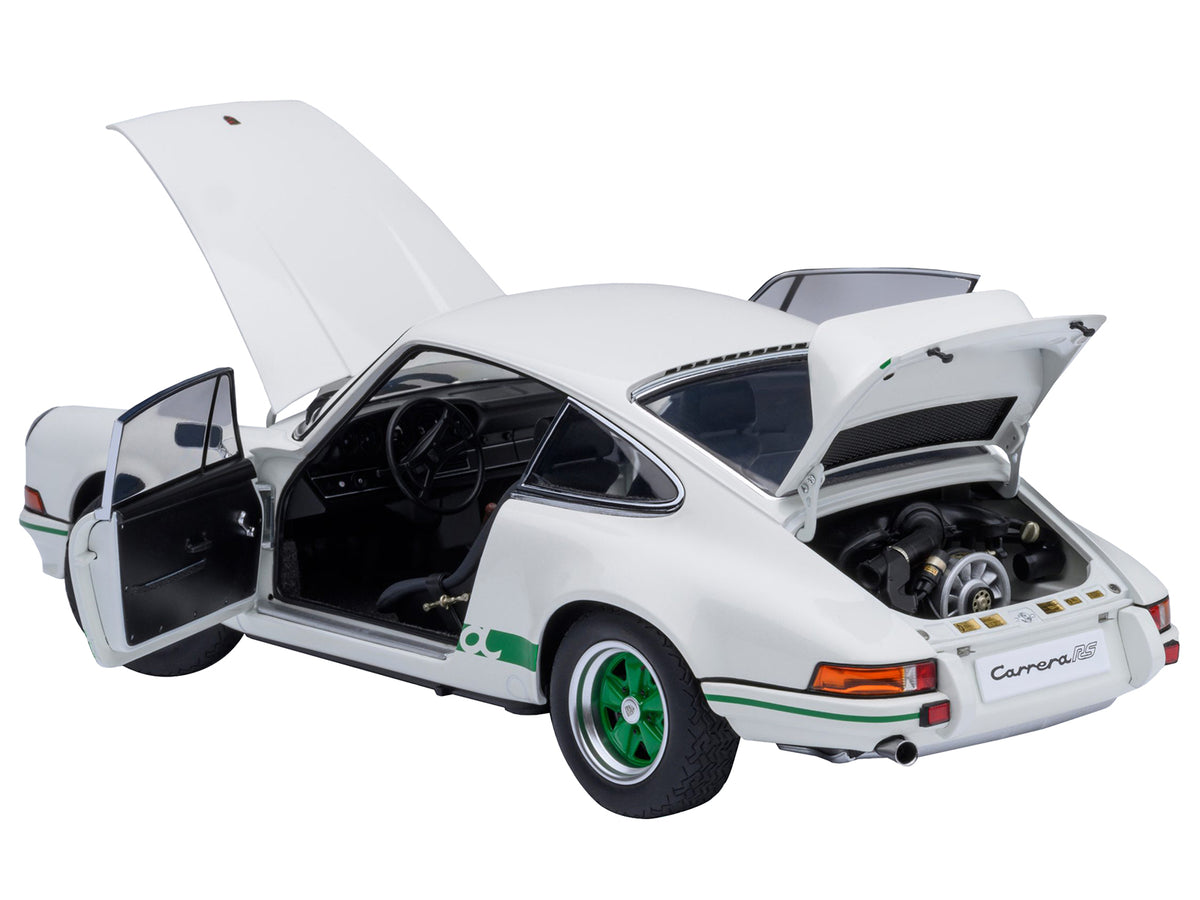 Porsche 911 Carrera 2.7 RS Grand Prix White with Green Stripes and Wheels 1/18 Model Car by Autoart - image 2
