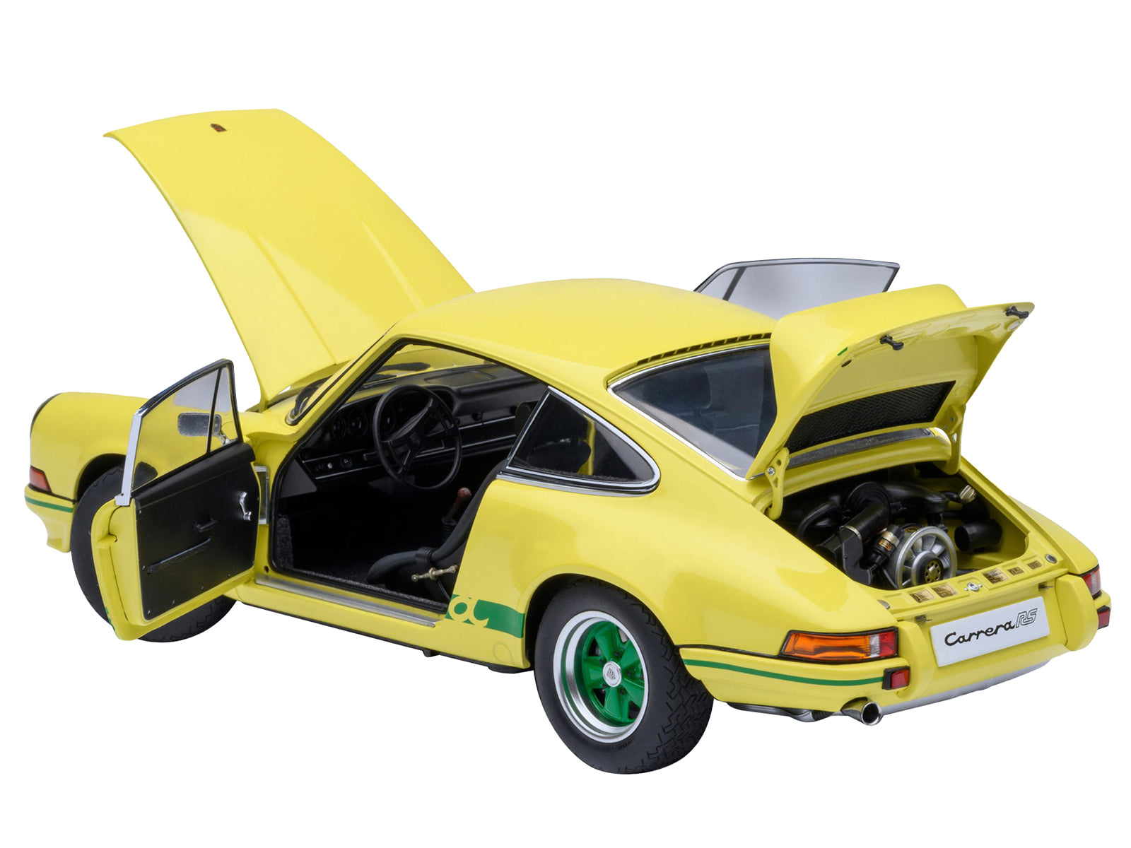 Porsche 911 Carrera 2.7 RS Light Yellow with Green Stripes and Wheels 1/18 Model Car by Autoart - image 2