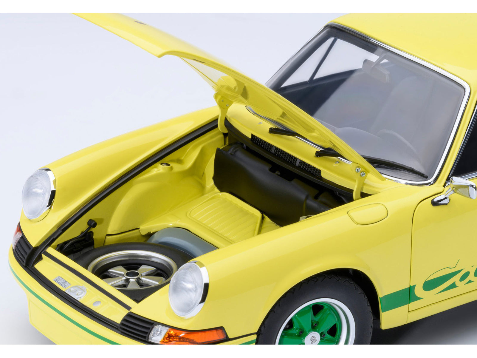 Porsche 911 Carrera 2.7 RS Light Yellow with Green Stripes and Wheels 1/18 Model Car by Autoart - image 3