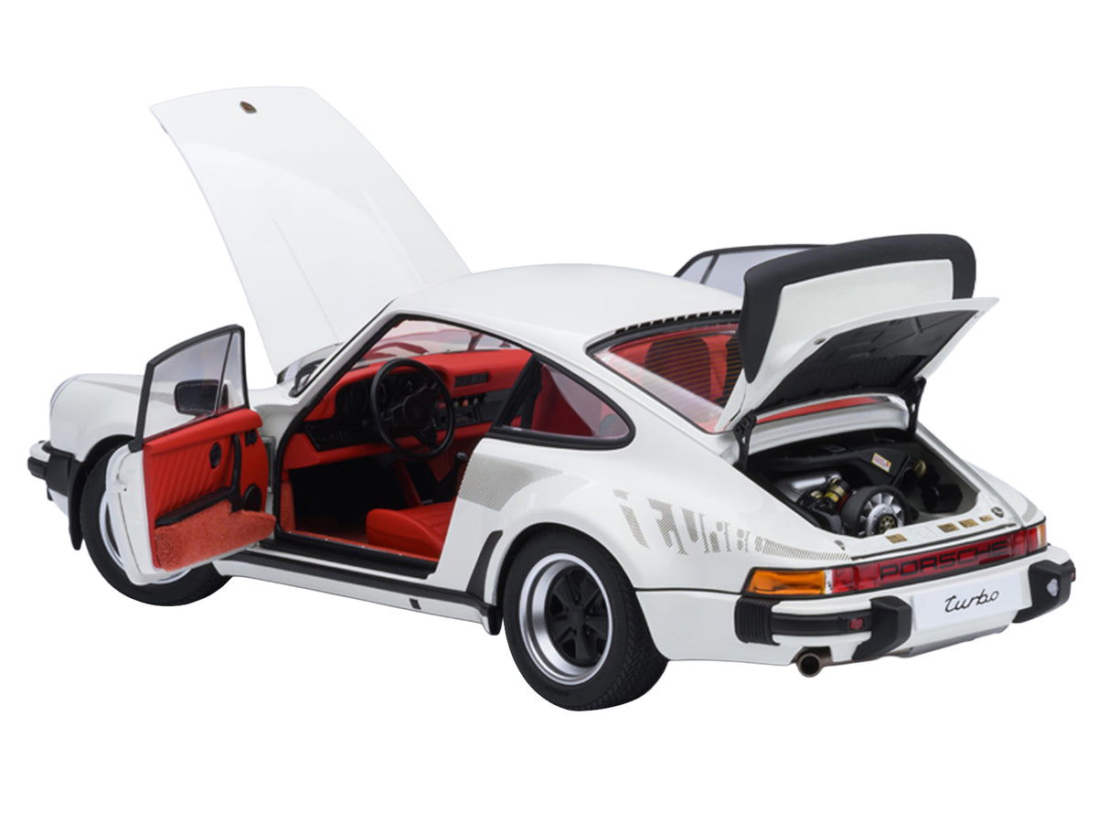 Porsche 911 Turbo 3.0 (930) Grand Prix White with Turbo Stripes and Red Interior 1/18 Model Car by Autoart - image 3