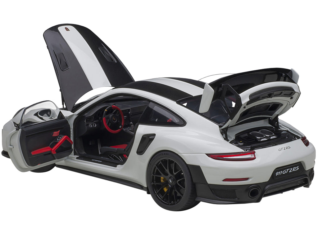 Porsche 911 (991.2) GT2 RS Weissach Package White with Carbon Stripes 1/18 Model Car by Autoart - image 2