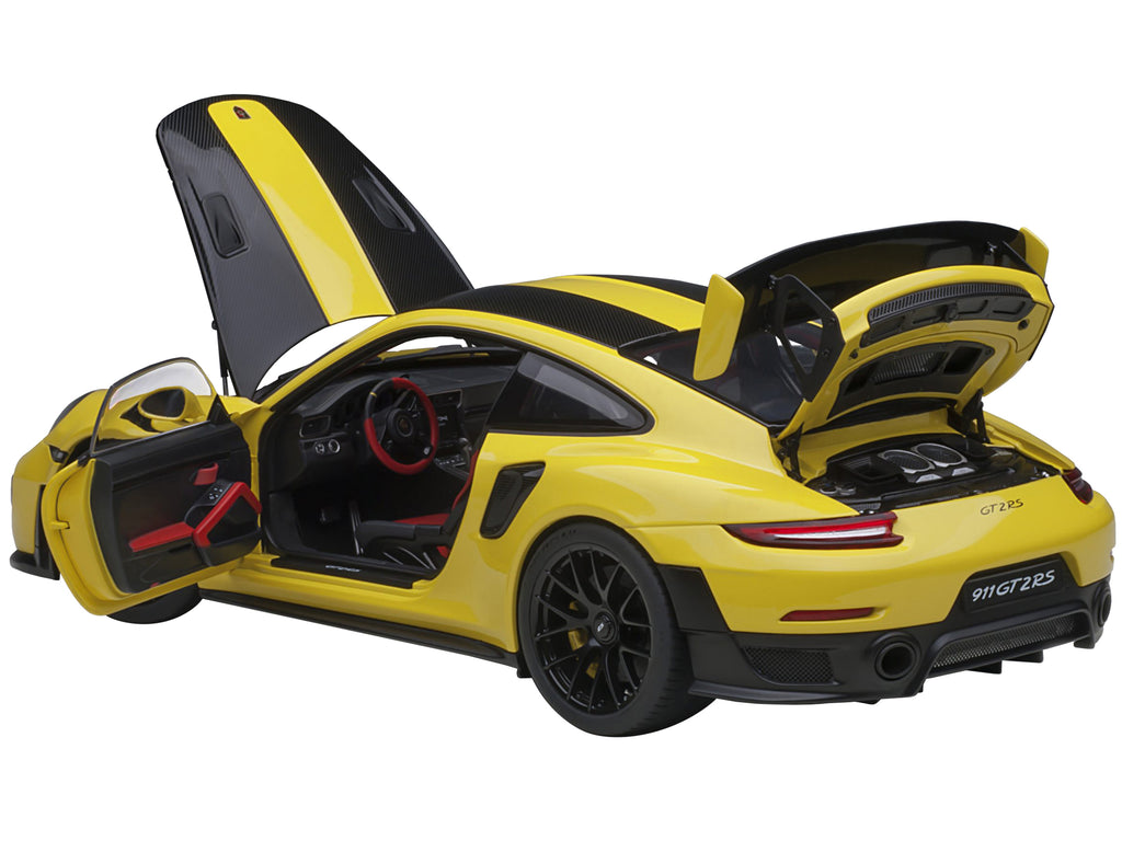 Porsche 911 (991.2) GT2 RS Weissach Package Racing Yellow with Carbon Stripes 1/18 Model Car by Autoart - image 2