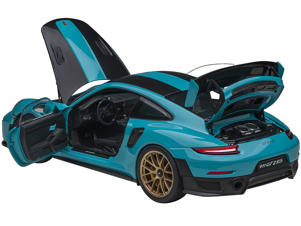 Porsche 911 (991.2) GT2 RS Weissach Package Miami Blue with Carbon Stripes 1/18 Model Car by Autoart - image 2