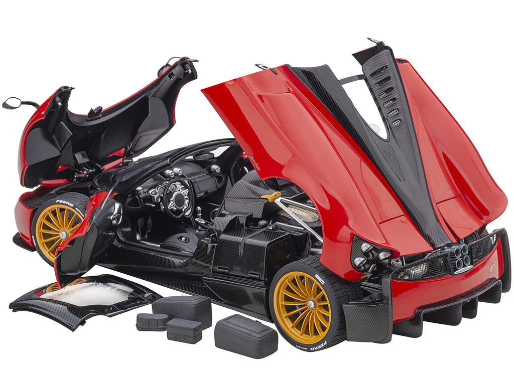 Pagani Huayra Roadster Rosso Monza Red and Carbon with Luggage Set 1/18 Model Car by Autoart - image 2