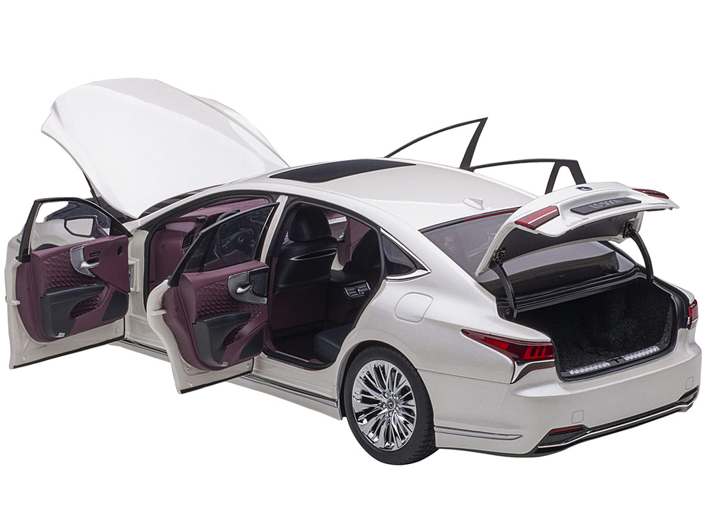 Lexus LS500h Sonic White Metallic with Crimson and Black Interior 1/18 Model Car by Autoart - image 2