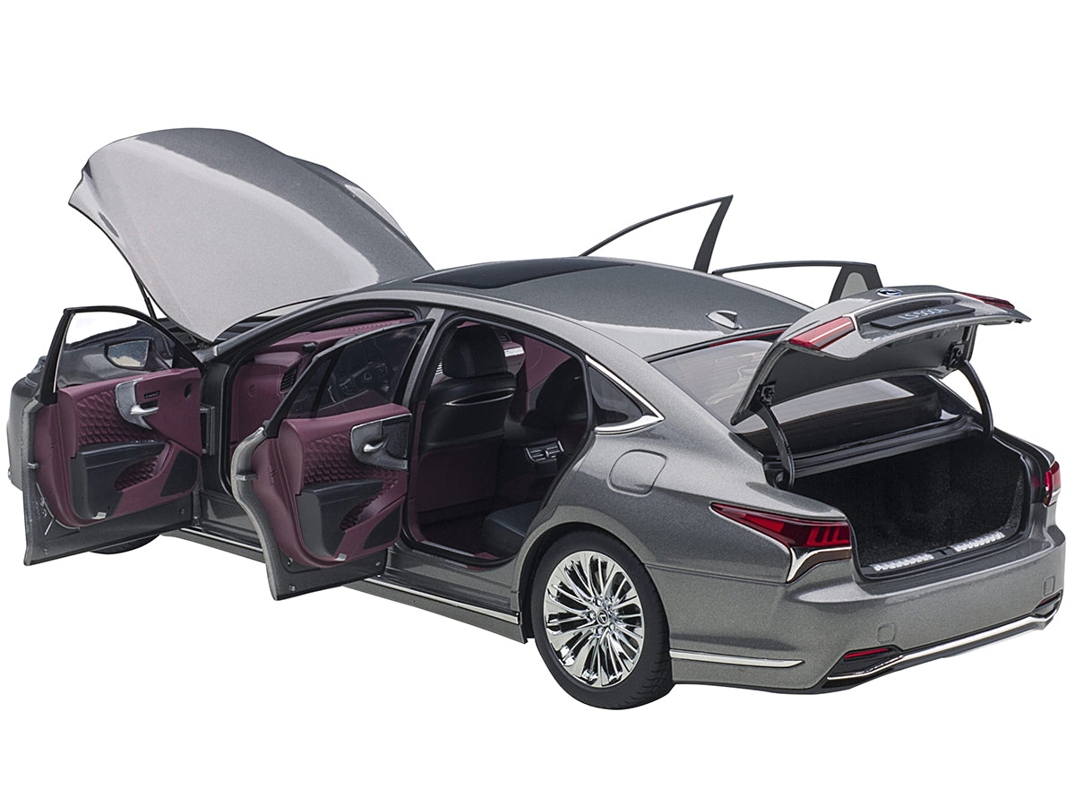 Lexus LS500h Manganese Luster Gray Metallic with Crimson and Black Interior 1/18 Model Car by Autoart - image 2