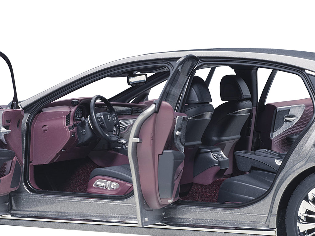 Lexus LS500h Manganese Luster Gray Metallic with Crimson and Black Interior 1/18 Model Car by Autoart - image 4