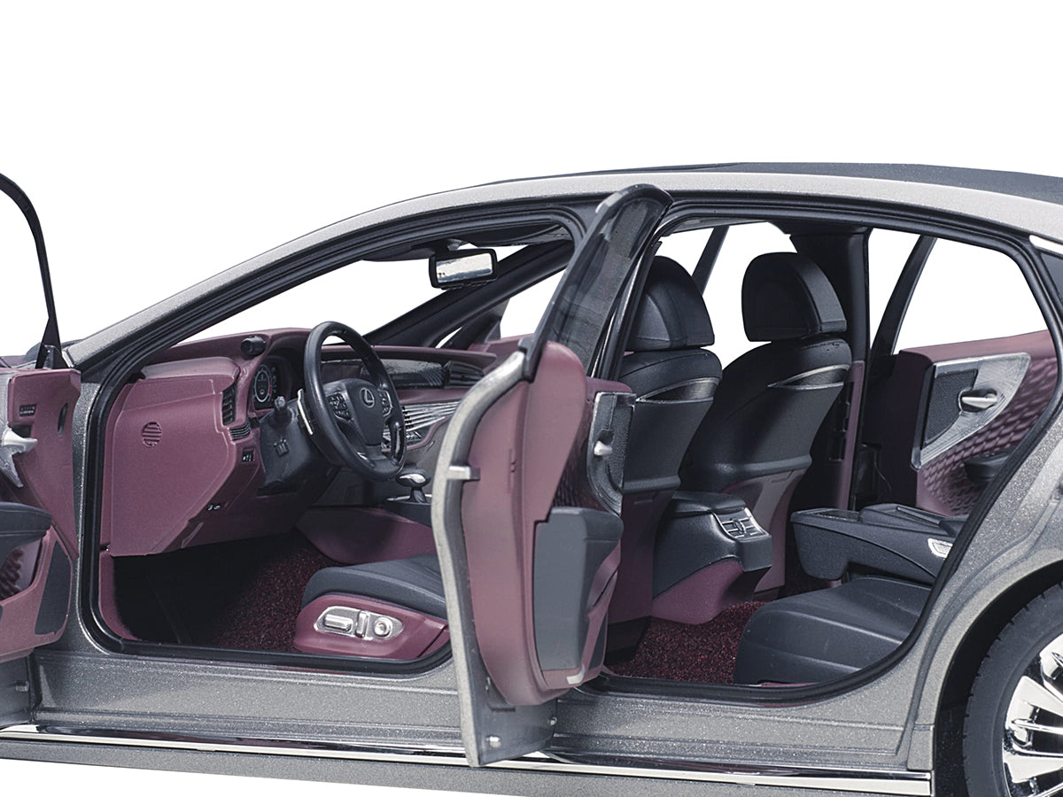Lexus LS500h Manganese Luster Gray Metallic with Crimson and Black Interior 1/18 Model Car by Autoart - image 4