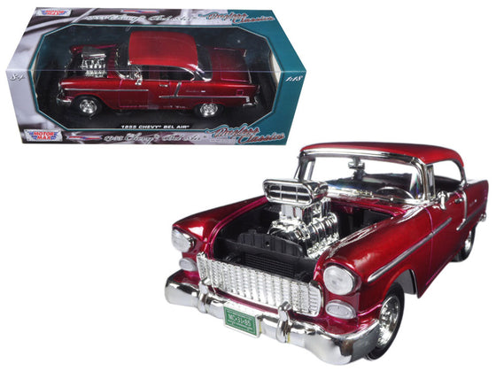 1955 Chevrolet Bel Air Burgundy With Blower Timeless Classics 1/18 Diecast Model Car  by Motormax