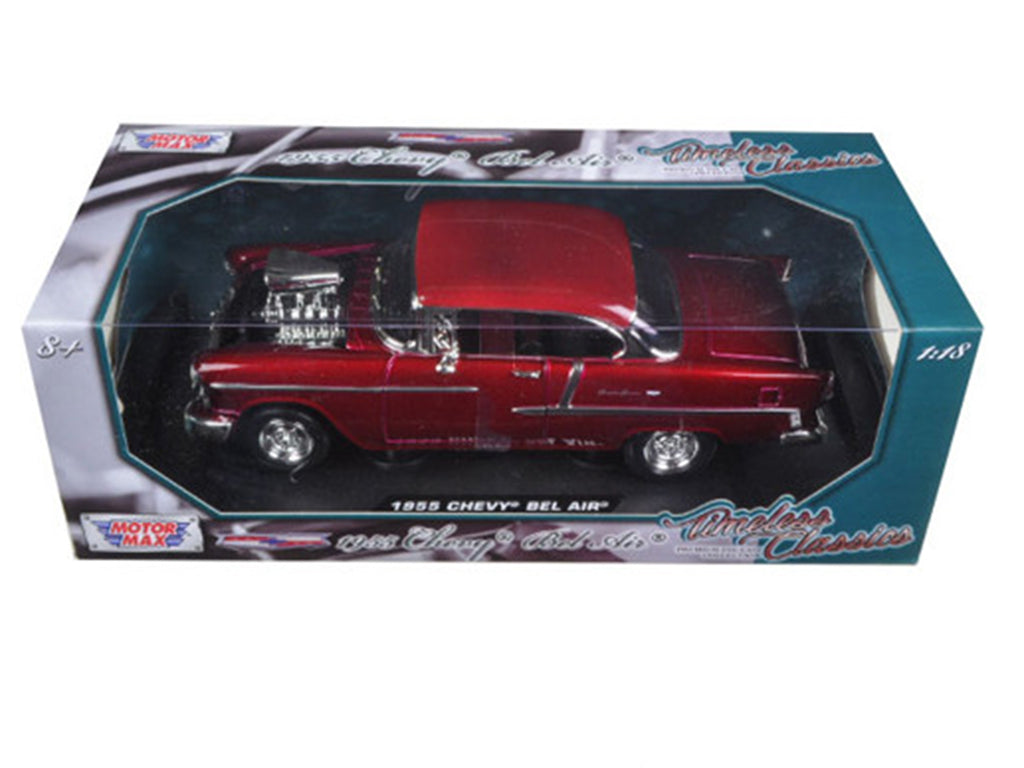 1955 Chevrolet Bel Air Burgundy With Blower Timeless Classics 1/18 Diecast Model Car  by Motormax - image 3