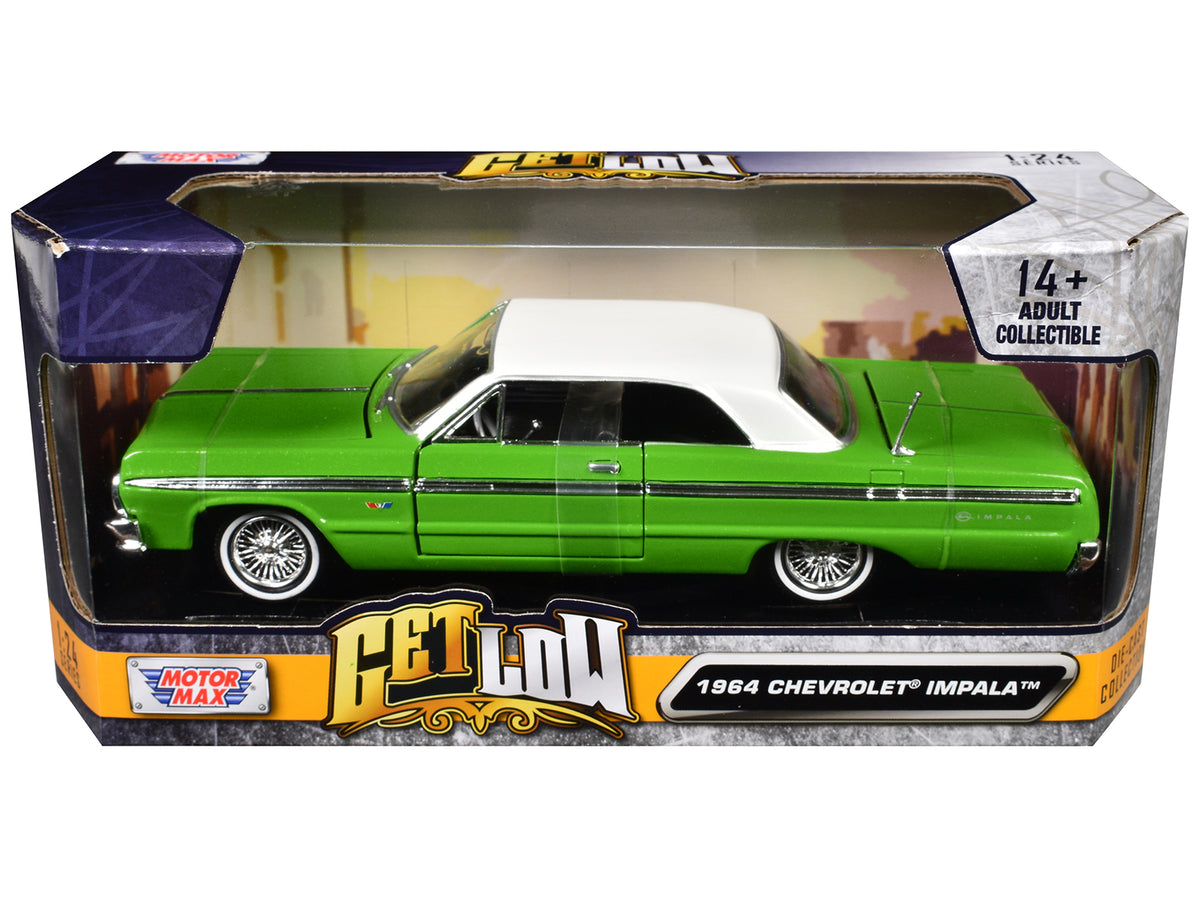 1964 Chevrolet Impala Lowrider Hard Top Green with White Top "Get Low" Series 1/24 Diecast Model Car by Motormax - image 3