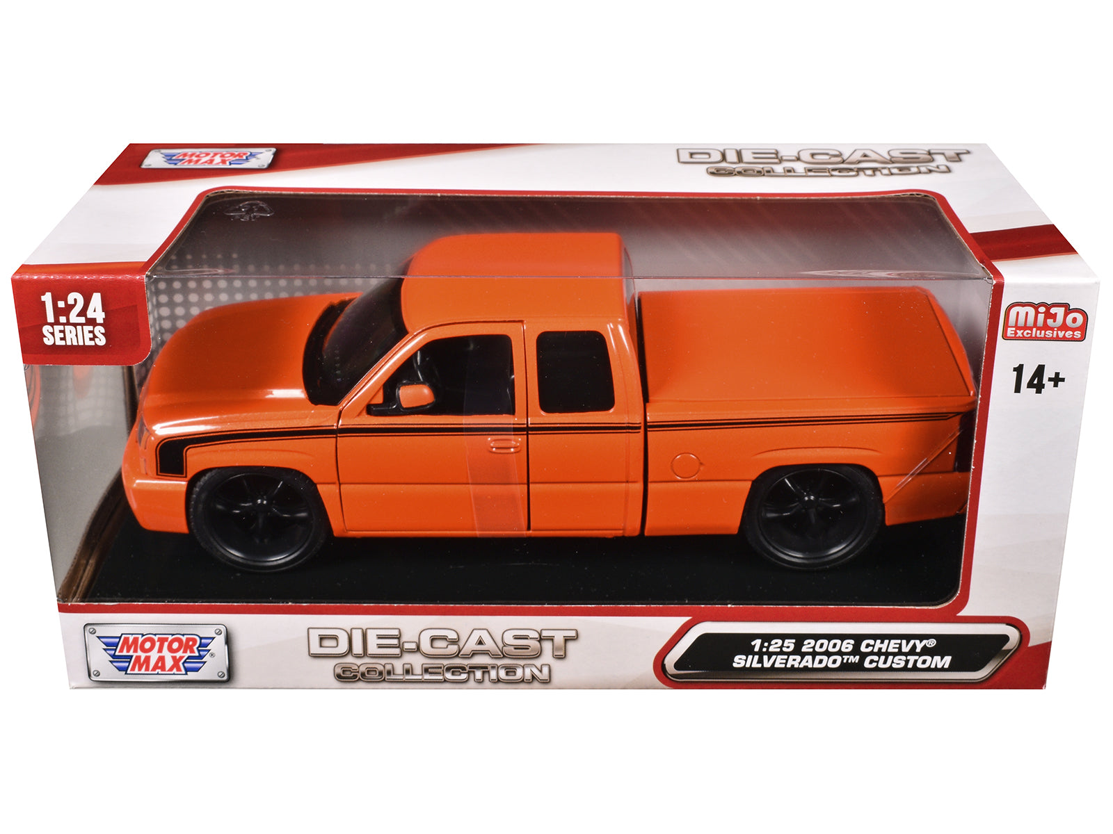 2006 Chevrolet Silverado Custom Pickup Truck Orange Metallic with Black Stripes "Die-Cast Collection" Series 1/25 Diecast Model Car by Motormax - image 3