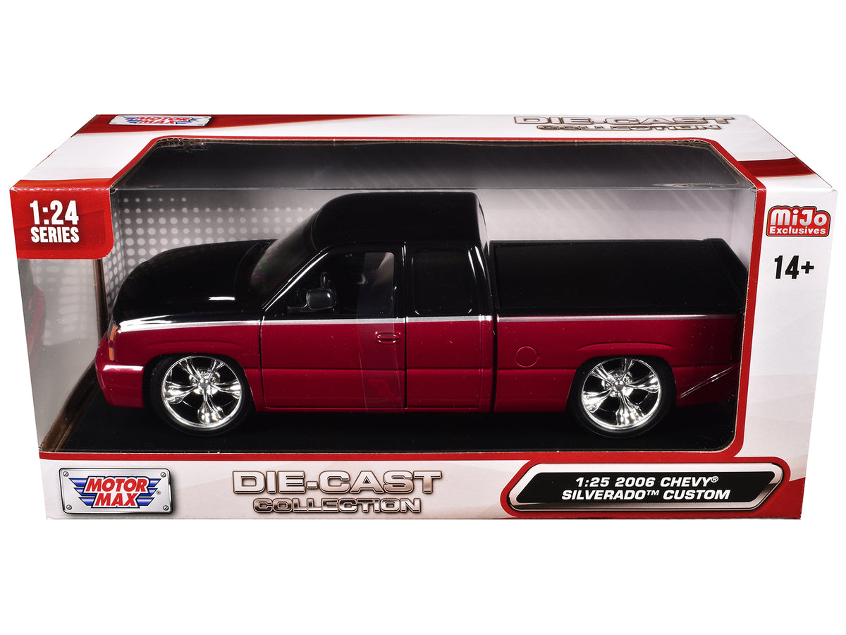 2006 Chevrolet Silverado Custom Pickup Truck Red Metallic and Black with Silver Stripes "Die-Cast Collection" Series 1/25 Diecast Model Car by Motormax - image 3