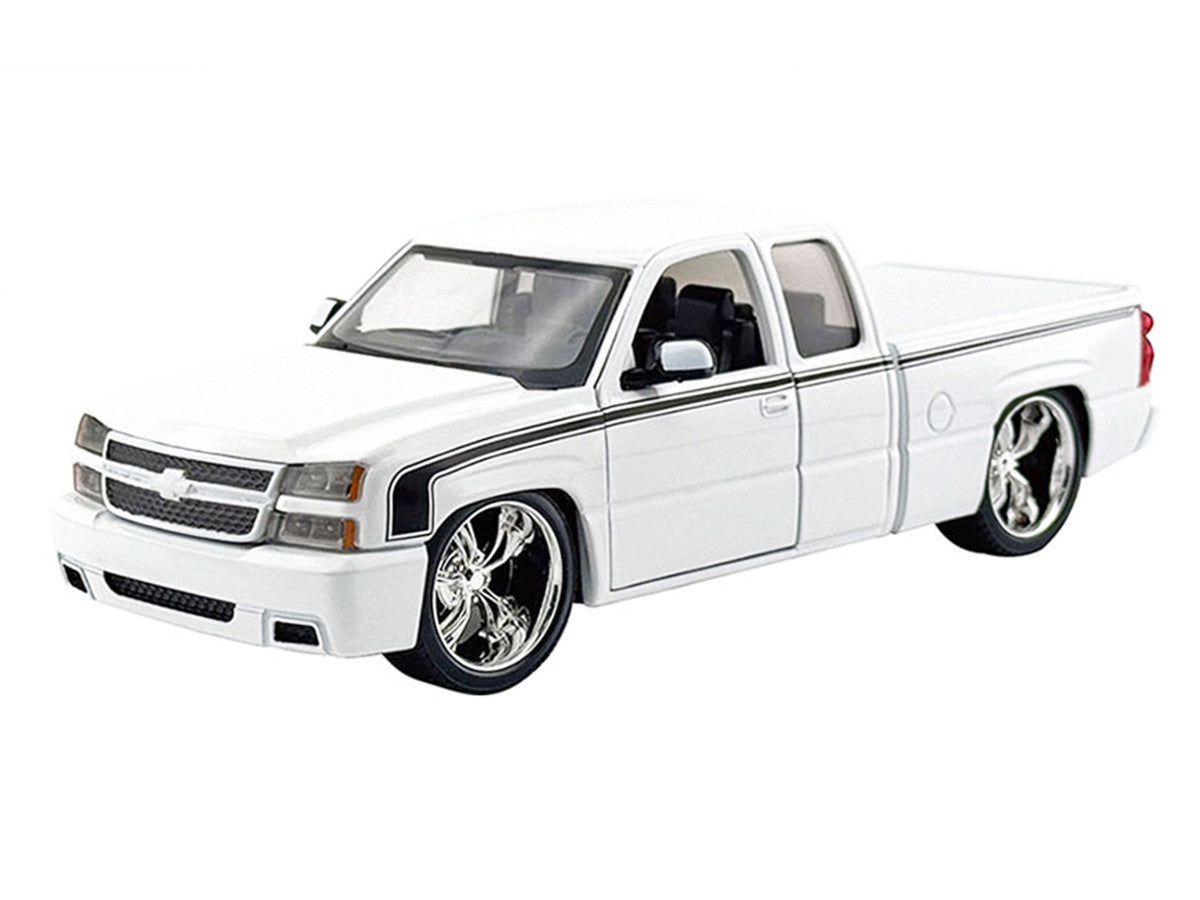 2006 Chevrolet Silverado Custom Pickup Truck White with Black Stripes "Die-Cast Collection" Series 1/25 Diecast Model Car by Motormax