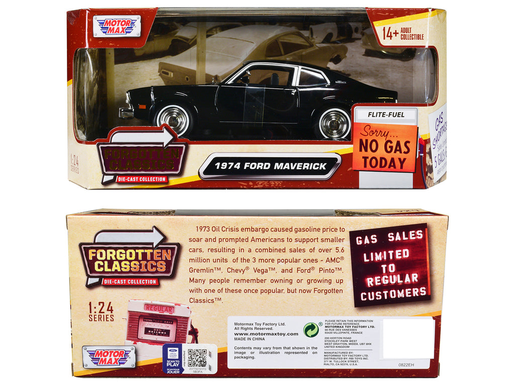 1974 Ford Maverick Black "Forgotten Classics" Series 1/24 Diecast Model Car by Motormax - image 3