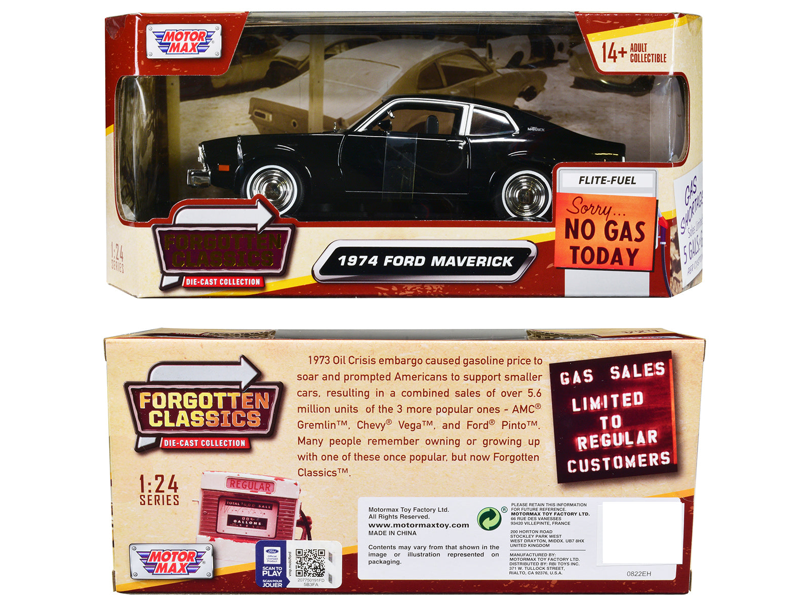 1974 Ford Maverick Black "Forgotten Classics" Series 1/24 Diecast Model Car by Motormax - image 3