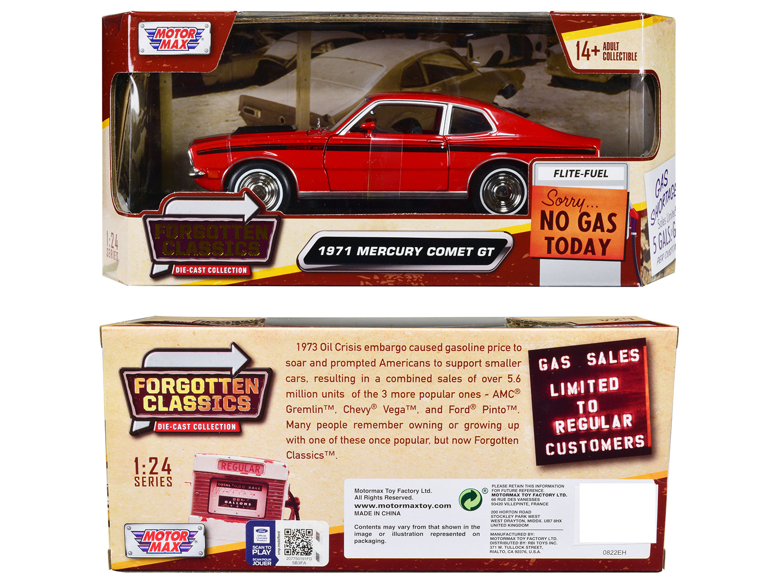 1971 Mercury Comet GT Red with Black Stripes "Forgotten Classics" Series 1/24 Diecast Model Car by Motormax - image 3