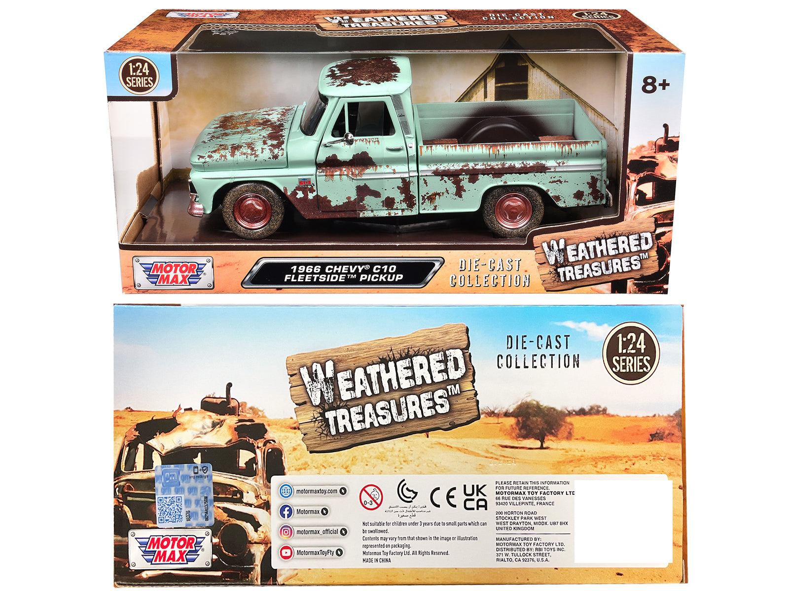 1966 Chevrolet C10 Fleetside Pickup Truck Light Green (Rusted) "Weathered Treasures" Series 1/24 Diecast Model Car by Motormax - image 3